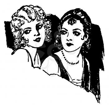 Royalty Free Clipart Image of a Portrait of two women 