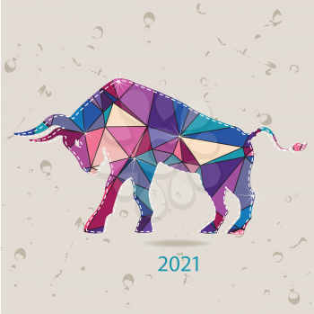 The 2021 new year card with Bull made of triangles
