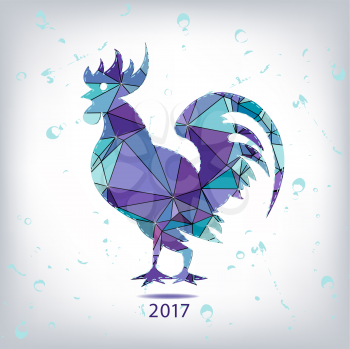 The 2017 new year card with Rooster made of triangles 