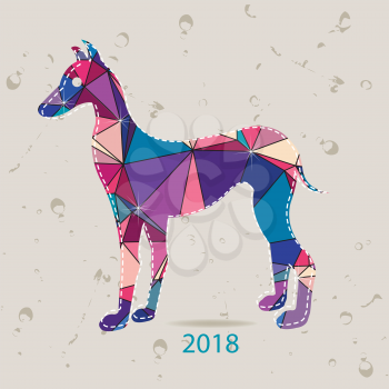 The 2018 new year card with Dog made of triangles 