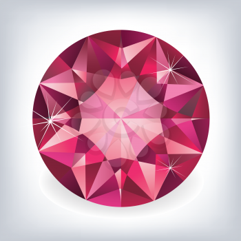 Brilliant shiny ruby on grey background.