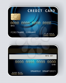 Blue credit card Banking concept front and back view