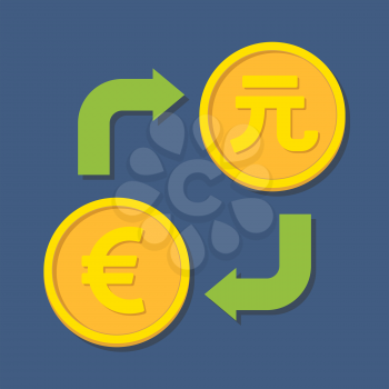 Currency exchange. Euro and Yuan. Vector illustration