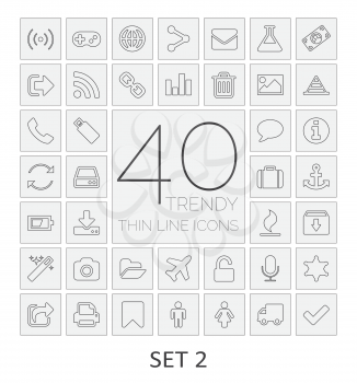 40 Thin Line Icons. Set 2. Vector illustration.