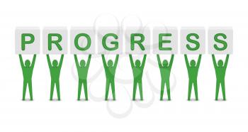Men holding the word progress. Concept 3D illustration.