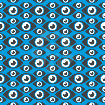 Seamless pattern. Eyes of different sizes over blue background. Vector Illustration