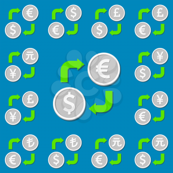 Currency exchange. Set 1. Euro, Dollar, Pound, Yen, Yuan and Turkish Lira. Vector illustration