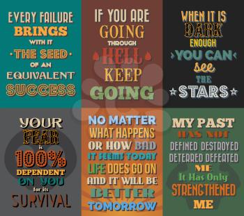 Unusual motivational and inspirational quotes posters. Set 1. Vector illustration
