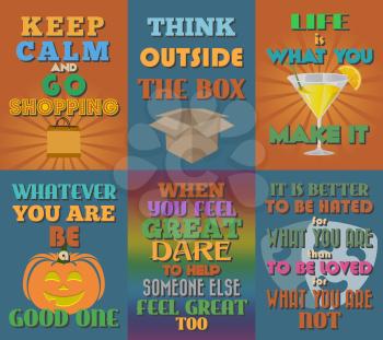 Unusual motivational and inspirational quotes posters. Set 13. Vector illustration