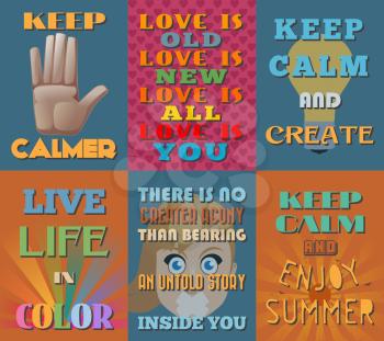 Unusual motivational and inspirational quotes posters. Set 14. Vector illustration