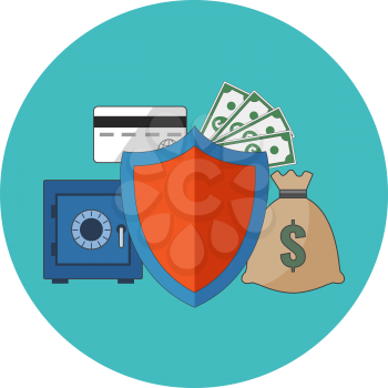 Financial security concept. Flat design. Icon in turquoise circle on white background