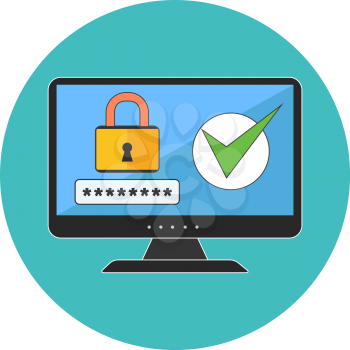 Computer security concept. Flat design. Icon in turquoise circle on white background