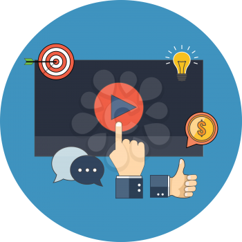 Media marketing concept. Flat design. Icon in blue circle on white background