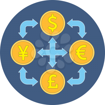 Currency exchange concept. Flat design. Icon in blue circle on white background