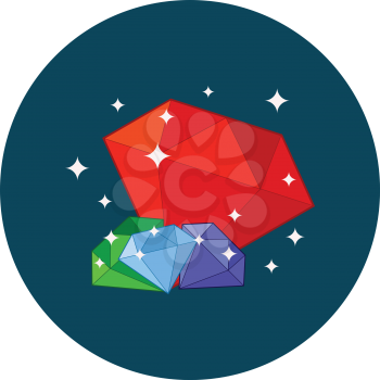 Shining gems, wealth concept. Flat design. Icon in blue circle on white background