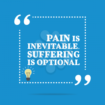 Inspirational motivational quote. Pain is inevitable. Suffering is optional. Simple trendy design.