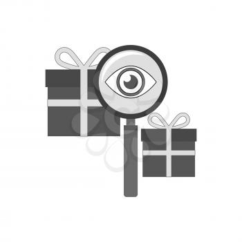 Finding gift icon. Symbol in trendy flat style isolated on white background. Illustration element for your web site design, logo, app, UI.