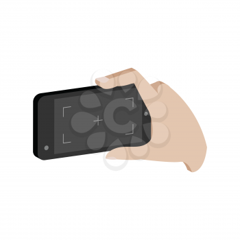 Taking photo on smartphone symbol. Flat Isometric Icon or Logo. 3D Style Pictogram for Web Design, UI, Mobile App, Infographic. Vector Illustration on white background.
