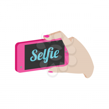 Taking selfie photo on smartphone symbol. Flat Isometric Icon or Logo. 3D Style Pictogram for Web Design, UI, Mobile App, Infographic. Vector Illustration on white background.