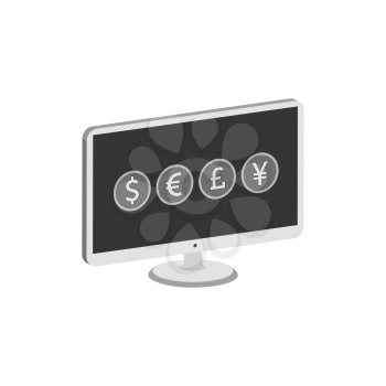 Display with Currency Signs, Forex, Currency Stock Market Exchange concept symbol. Flat Isometric Icon or Logo. Vector Illustration on white background.
