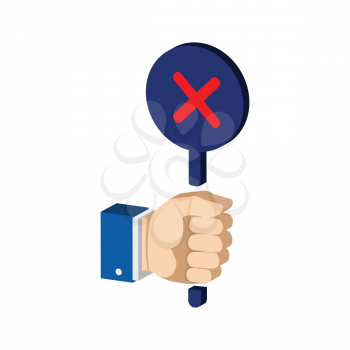 Hand with false, reject sign. Flat Isometric Icon or Logo. 3D Style Pictogram for Web Design, UI, Mobile App, Infographic. Vector Illustration on white background.