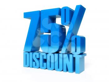 75 percent discount. Blue shiny text. Concept 3D illustration.