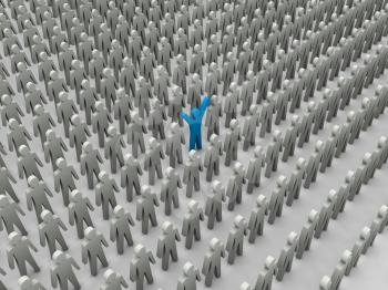 Unique person in crowd. Concept 3D illustration