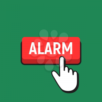 Hand Mouse Cursor Clicks the Alarm Button. Pointer Push Press Button Concept.