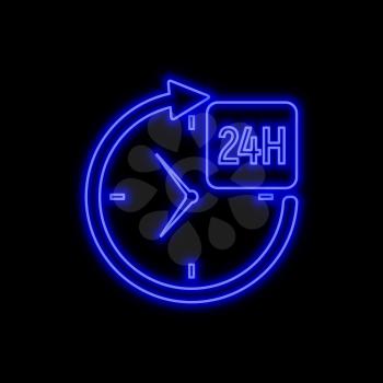 24 hours service neon sign. Bright glowing symbol on a black background. Neon style icon. 