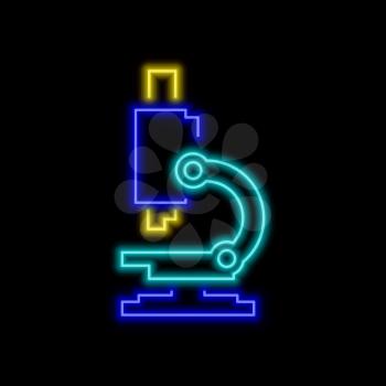 Microscope neon sign. Bright glowing symbol on a black background. Neon style icon.