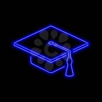 Graduate hat neon sign. Bright glowing symbol on a black background. Neon style icon. 