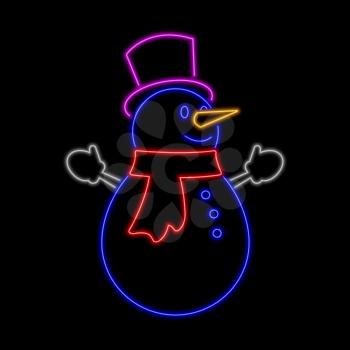 Snowman neon sign. Bright glowing symbol on a black background. Neon style icon. 