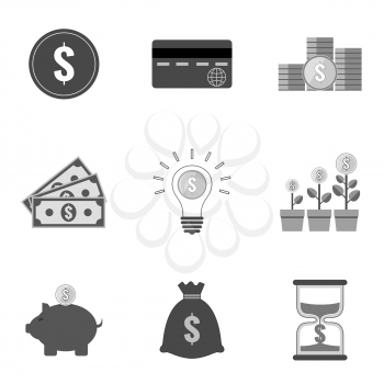 Set of money icons and symbols in trendy flat style isolated on white background. Vector illustration elements for your web site design, logo, app, UI.