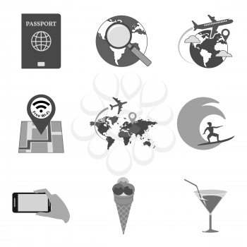 Set of travel icons and symbols in trendy flat style isolated on white background. Vector illustration elements for your web site design, logo, app, UI.
