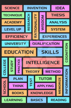 Education word collage poster. Over black background