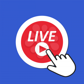 Live start icon. Online streaming concept. Hand Mouse Cursor Clicks the Button. Pointer Push Press