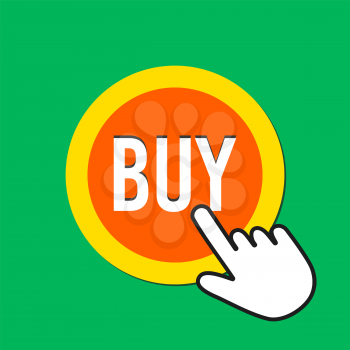 Buy icon. Shopping concept. Hand Mouse Cursor Clicks the Button. Pointer Push Press