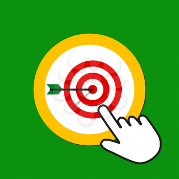 Target with arrow icon. Goal, targeting concept. Hand Mouse Cursor Clicks the Button. Pointer Push Press