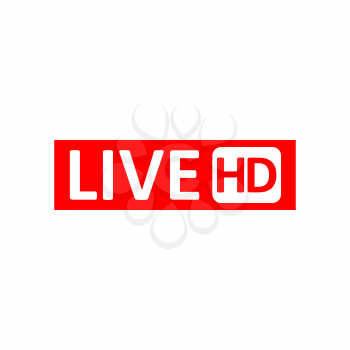 Live Stream sign. Red symbol, button of live streaming, broadcasting, online stream emblem. For tv, shows and social media live performances