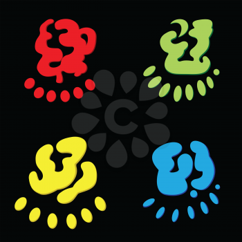 Illustration of four abstract shapes on a black background