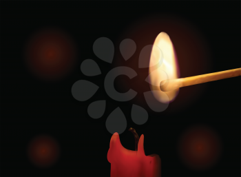 Illustration of a candle and a match on a dark background