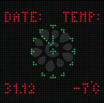 Illustration of LED digital clock with date and temperature