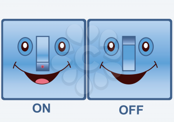 Illustration of the funny electric switch on a blue background