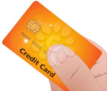 Illustration of a hand with a credit card on a white background