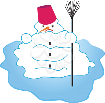 Illustration melting snowman on a white background