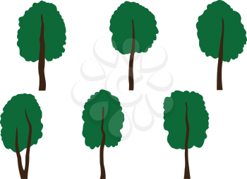 Illustration set of different large green trees