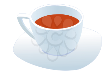 Illustration of a cup of tea on a saucer on a white background