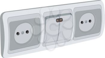 Illustration of the block of sockets and the switch on a white background