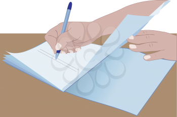 Illustration of the hands signing the document