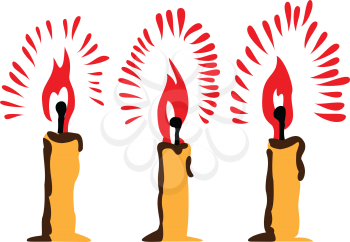 Illustration of three burning candles on a white background